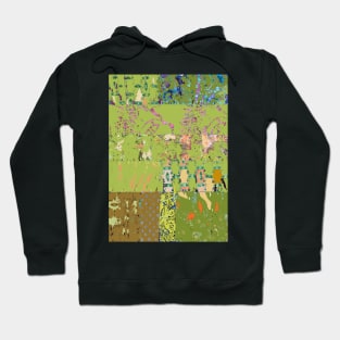 Green textiles, mixed media, fiber art, tan beige green blue purple pink Hoodie